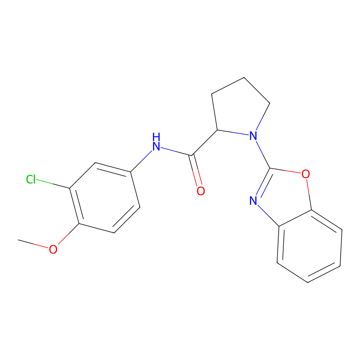 1-(benzo[d]oxazol-2-yl)-N-(3-chloro-4-methoxyphenyl)pyrrolidine-2-carboxamide molecular structure, CAS 1796933-15-7