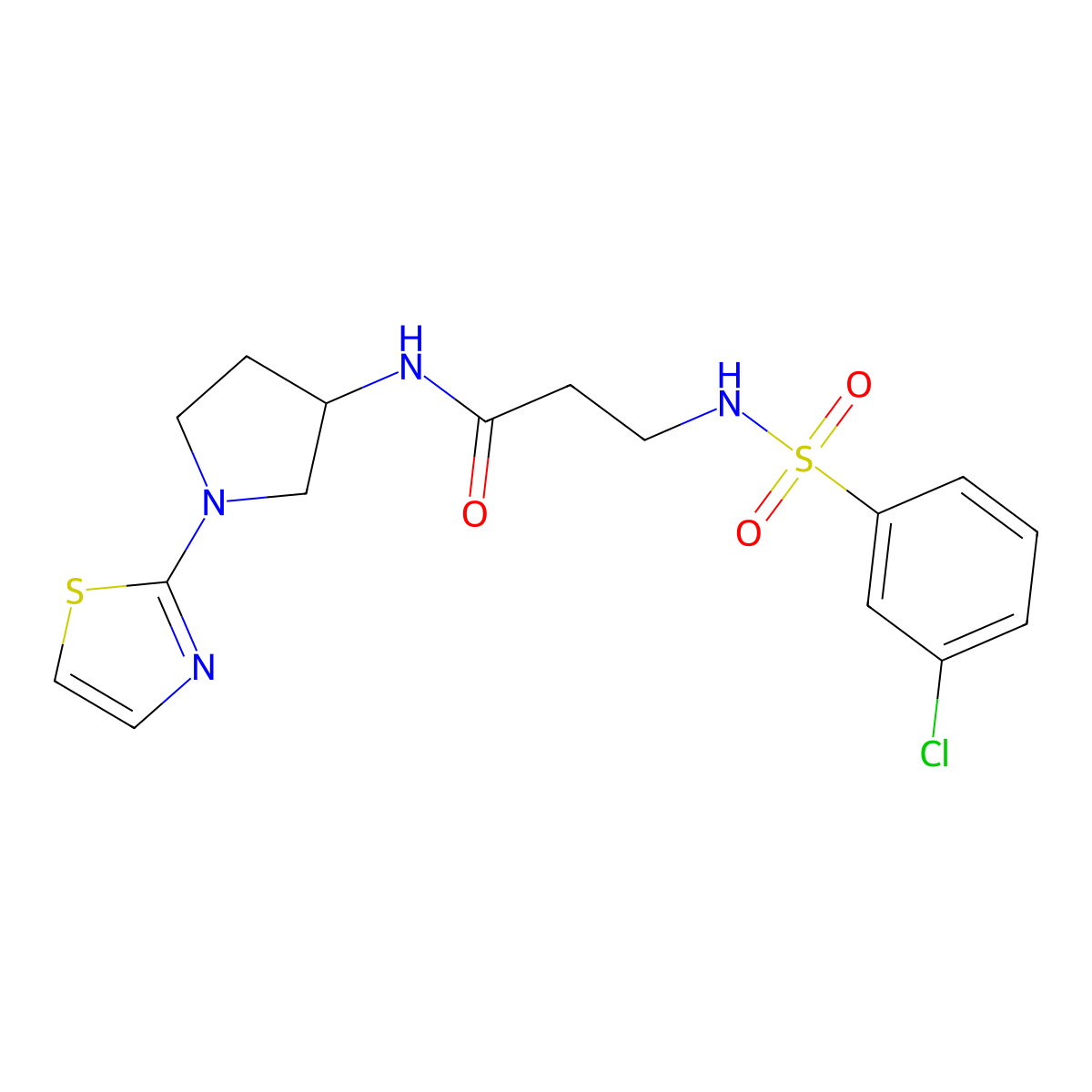 3-(3-chlorophenylsulfonamido)-N-(1-(thiazol-2-yl)pyrrolidin-3-yl)propanamide molecular structure, CAS 1796945-60-2