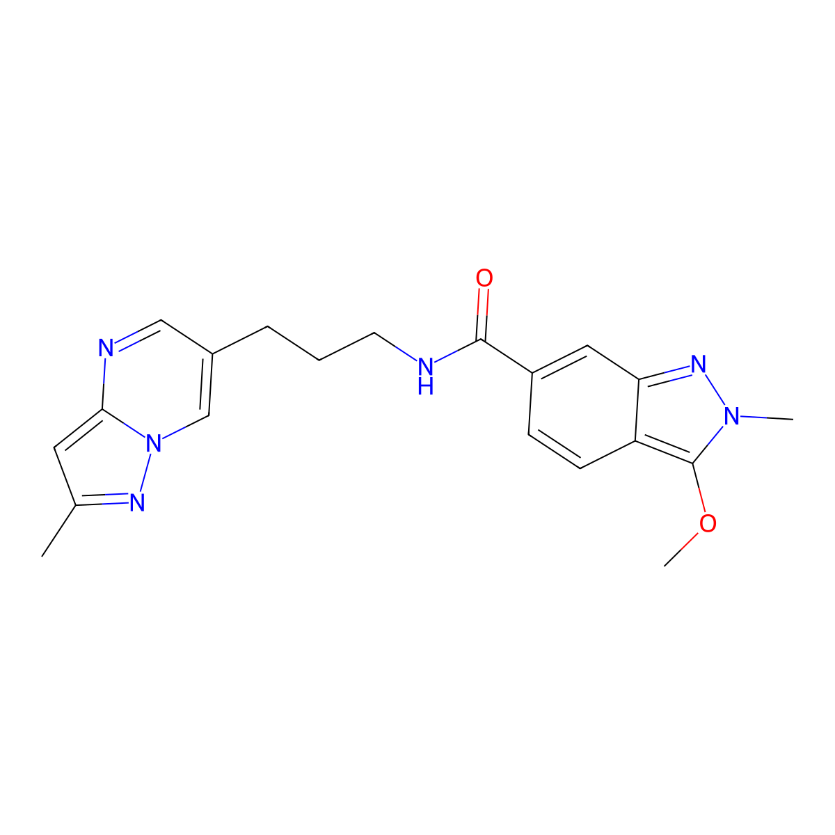 3-methoxy-2-methyl-N-(3-{2-methylpyrazolo[1,5-a]pyrimidin-6-yl}propyl)-2H-indazole-6-carboxamide molecular structure, CAS 1796946-16-1