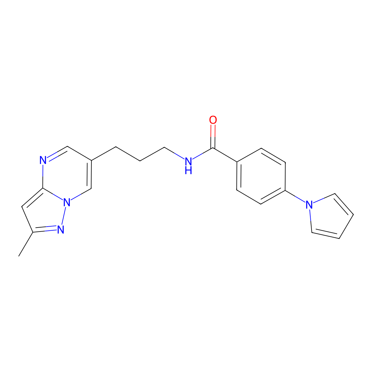 N-(3-{2-methylpyrazolo[1,5-a]pyrimidin-6-yl}propyl)-4-(1H-pyrrol-1-yl)benzamide molecular structure, CAS 1796946-18-3