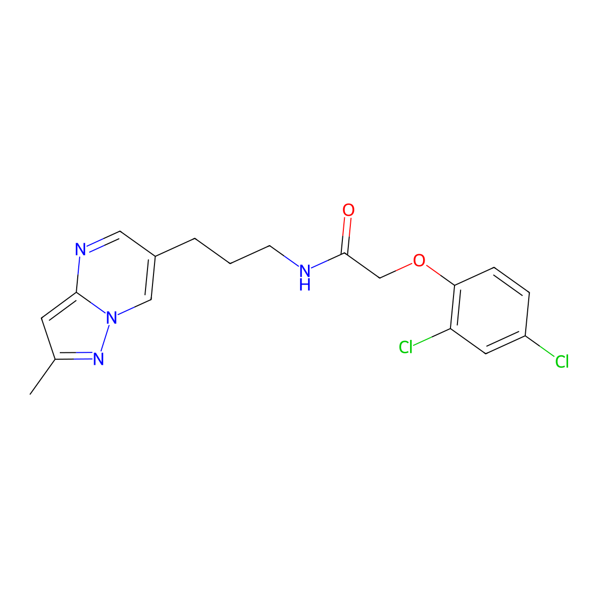 2-(2,4-dichlorophenoxy)-N-(3-{2-methylpyrazolo[1,5-a]pyrimidin-6-yl}propyl)acetamide molecular structure, CAS 1796946-25-2