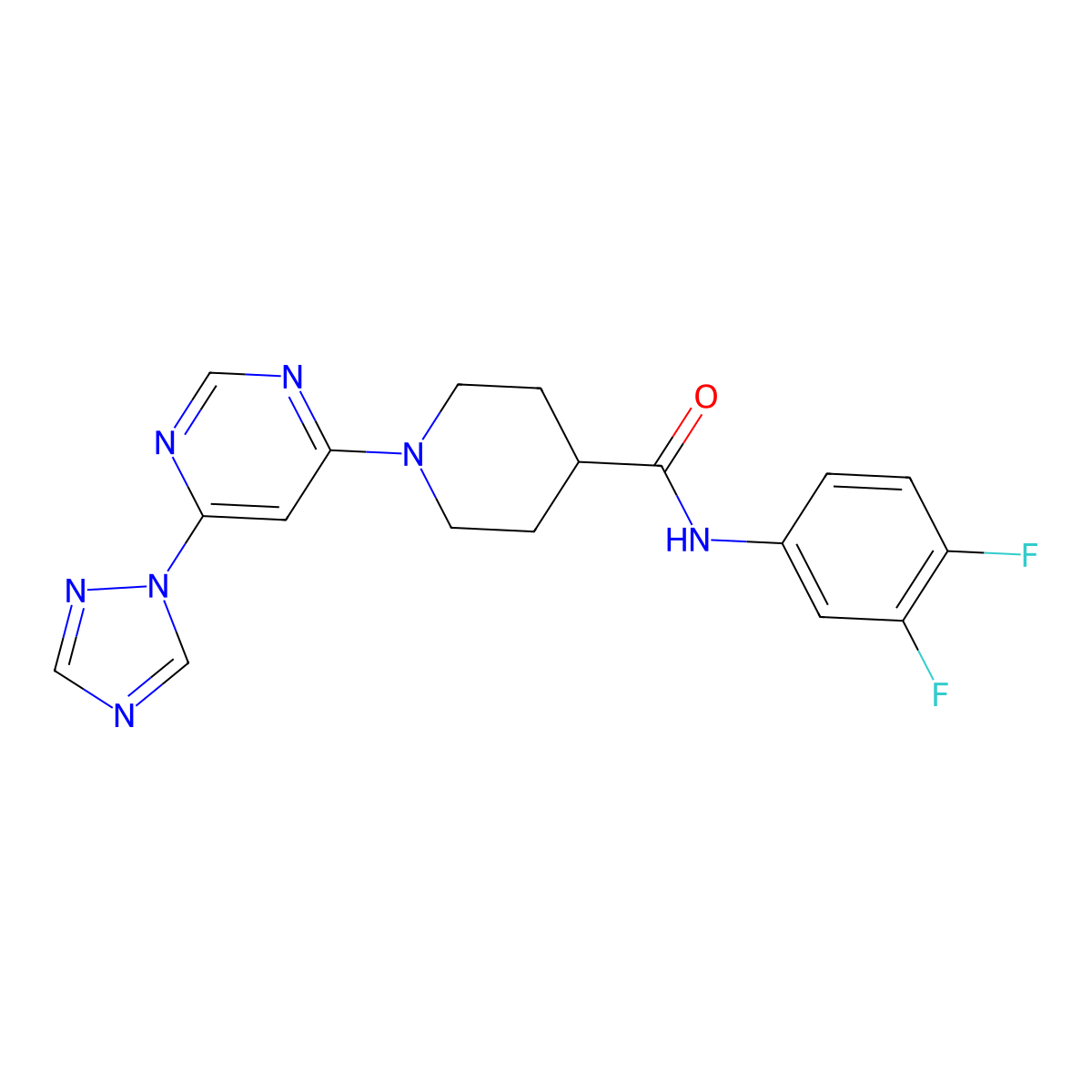 1-(6-(1H-1,2,4-triazol-1-yl)pyrimidin-4-yl)-N-(3,4-difluorophenyl)piperidine-4-carboxamide molecular structure, CAS 1796946-98-9