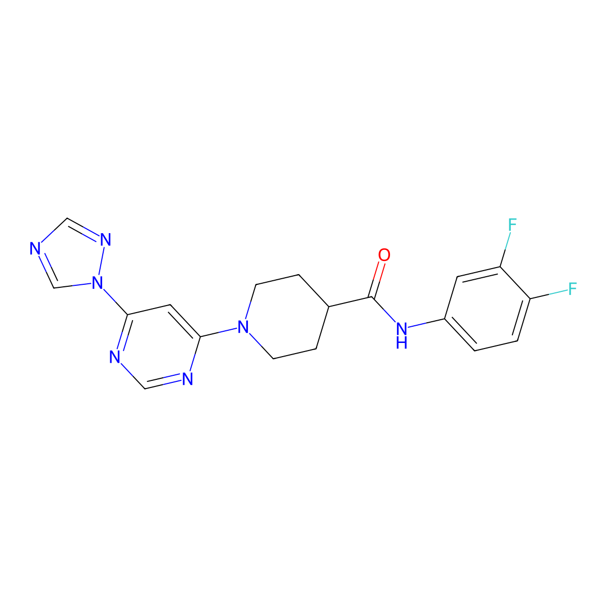 1-(6-(1H-1,2,4-triazol-1-yl)pyrimidin-4-yl)-N-(3,4-difluorophenyl)piperidine-4-carboxamide molecular structure, CAS 1796946-98-9