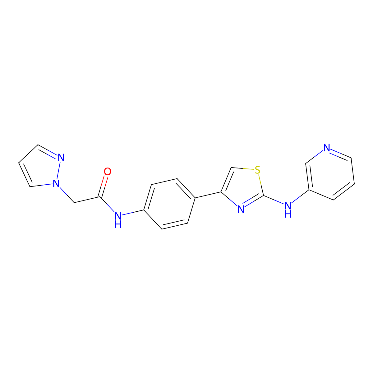 2-(1H-pyrazol-1-yl)-N-(4-(2-(pyridin-3-ylamino)thiazol-4-yl)phenyl)acetamide molecular structure, CAS 1796947-00-6
