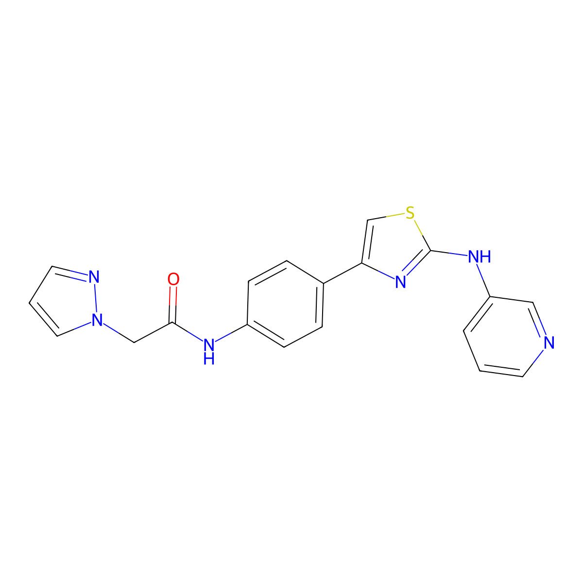 2-(1H-pyrazol-1-yl)-N-(4-(2-(pyridin-3-ylamino)thiazol-4-yl)phenyl)acetamide molecular structure, CAS 1796947-00-6