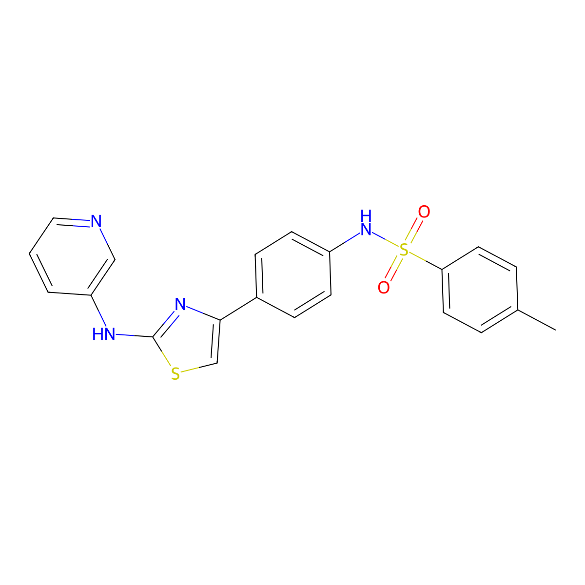 4-methyl-N-(4-(2-(pyridin-3-ylamino)thiazol-4-yl)phenyl)benzenesulfonamide molecular structure, CAS 1796947-10-8