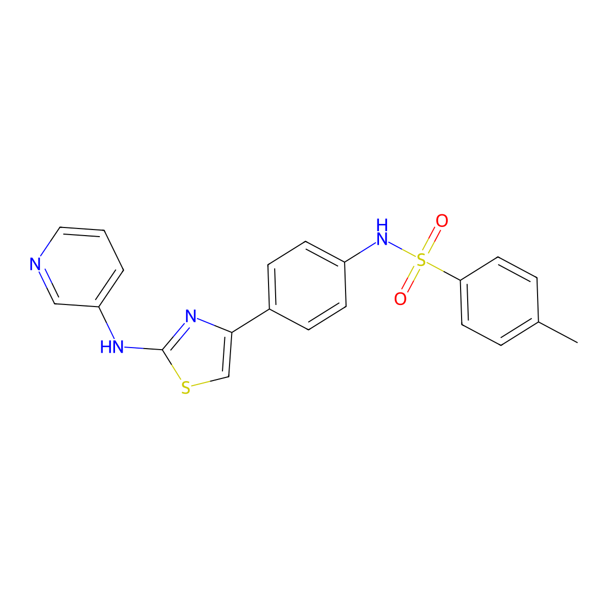 4-methyl-N-(4-(2-(pyridin-3-ylamino)thiazol-4-yl)phenyl)benzenesulfonamide molecular structure, CAS 1796947-10-8