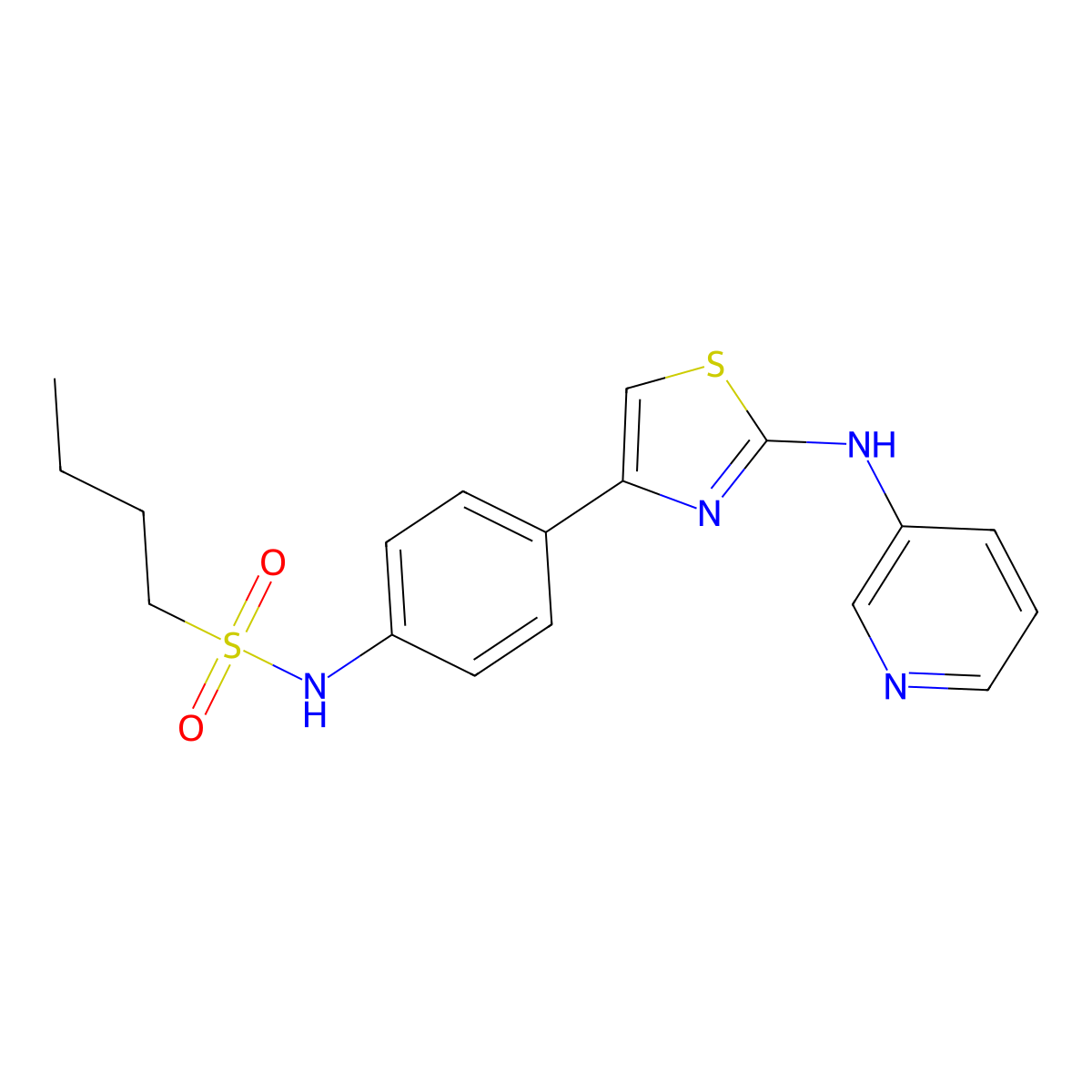 N-(4-(2-(pyridin-3-ylamino)thiazol-4-yl)phenyl)butane-1-sulfonamide molecular structure, CAS 1796947-12-0