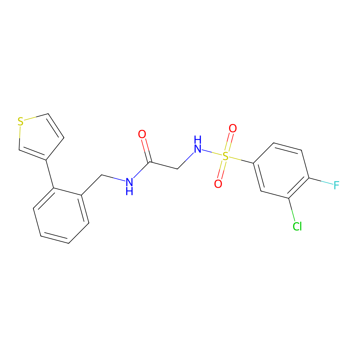 2-(3-chloro-4-fluorobenzenesulfonamido)-N-{[2-(thiophen-3-yl)phenyl]methyl}acetamide molecular structure, CAS 1796947-19-7