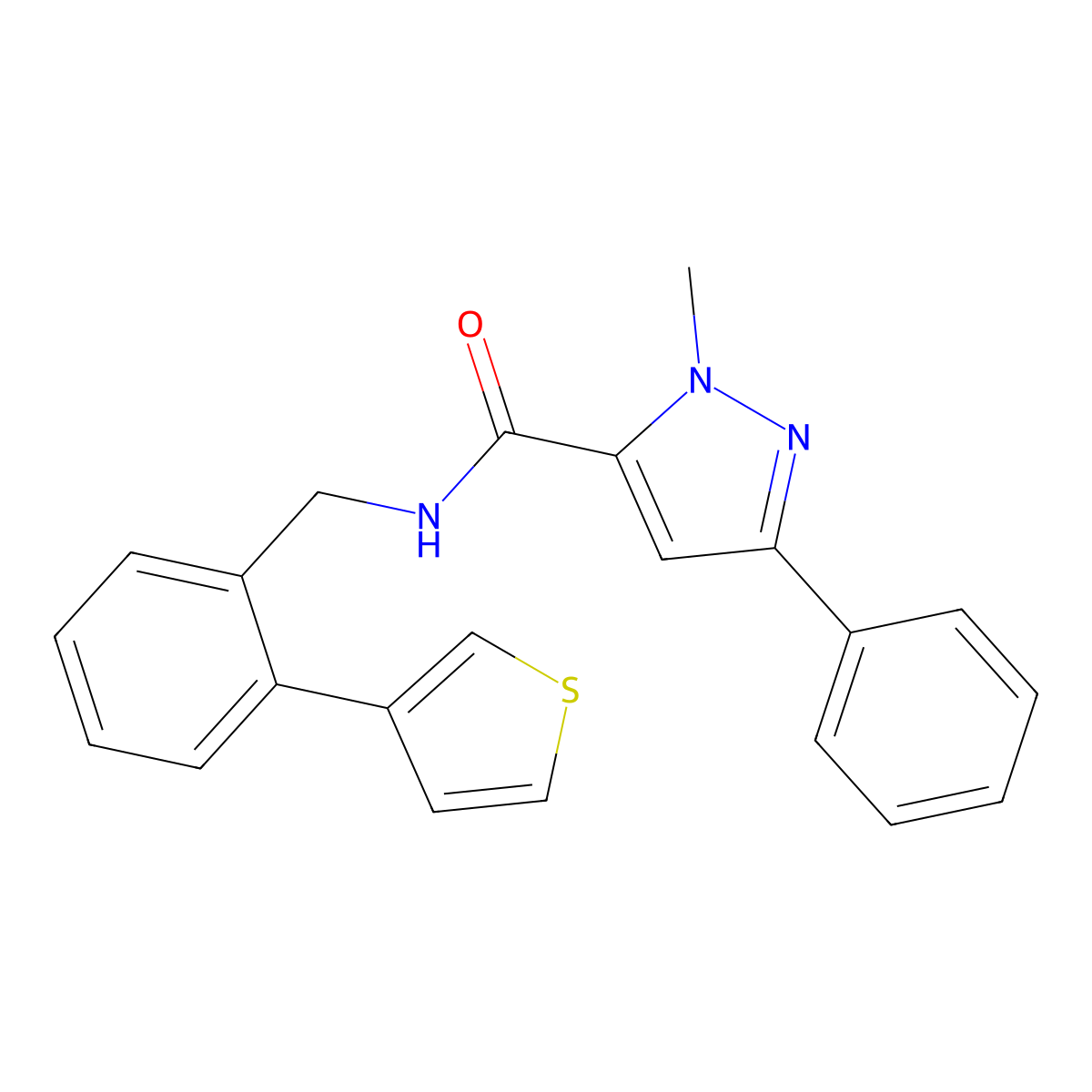 1-methyl-3-phenyl-N-(2-(thiophen-3-yl)benzyl)-1H-pyrazole-5-carboxamide molecular structure, CAS 1796947-28-8
