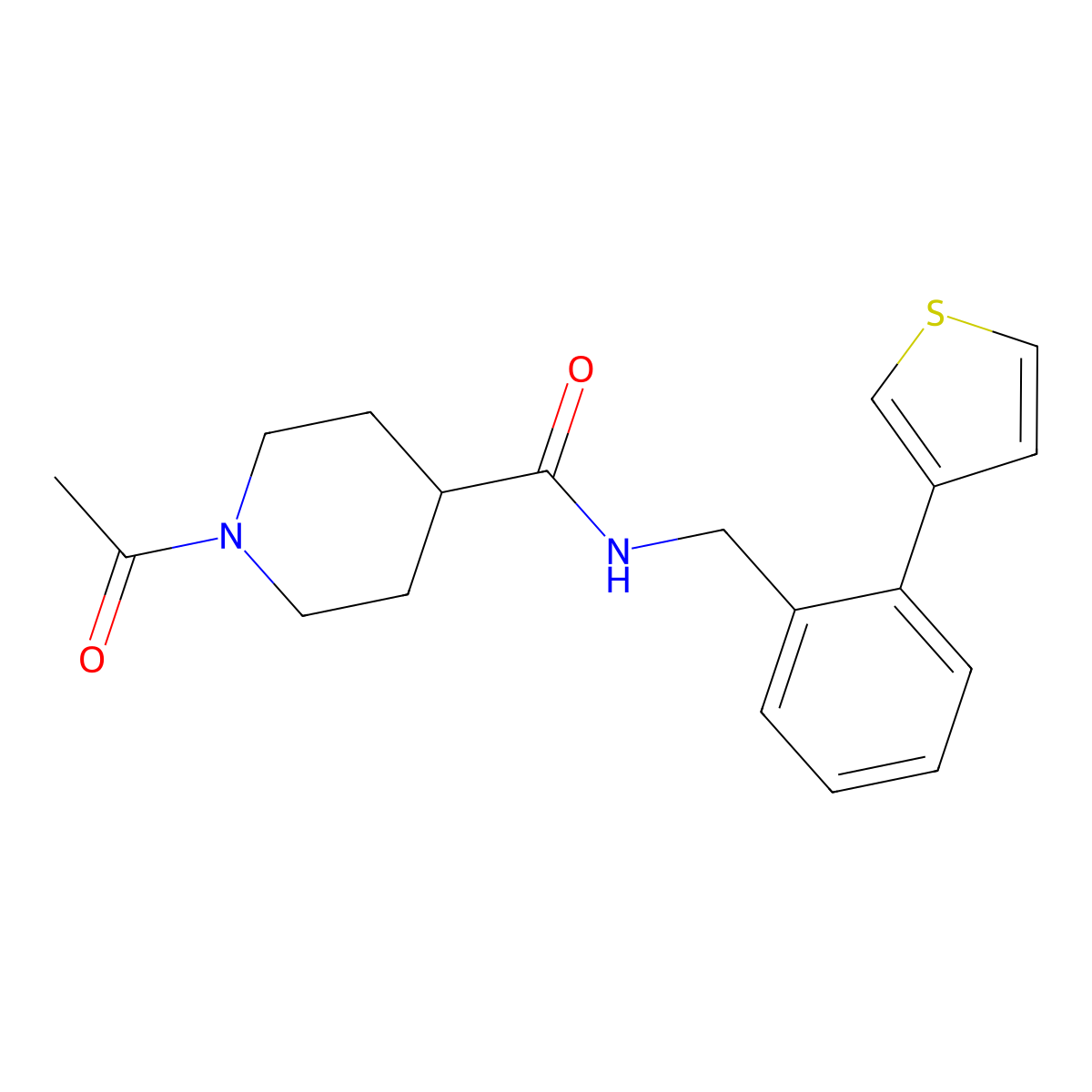 1-acetyl-N-(2-(thiophen-3-yl)benzyl)piperidine-4-carboxamide molecular structure, CAS 1796947-33-5