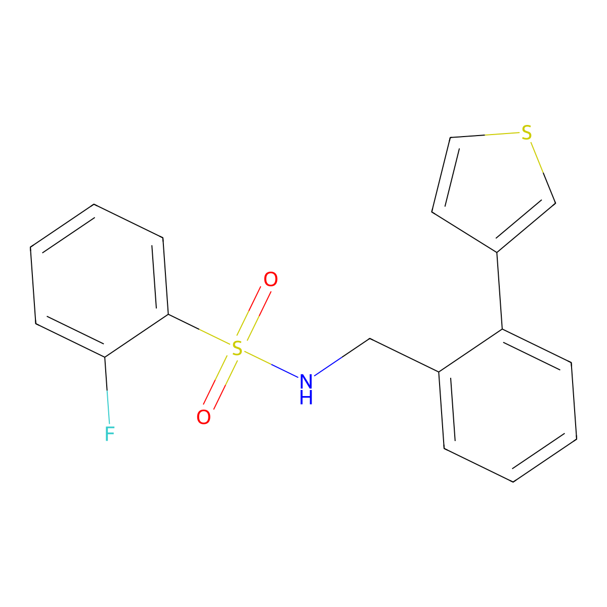 2-fluoro-N-(2-(thiophen-3-yl)benzyl)benzenesulfonamide molecular structure, CAS 1796947-56-2