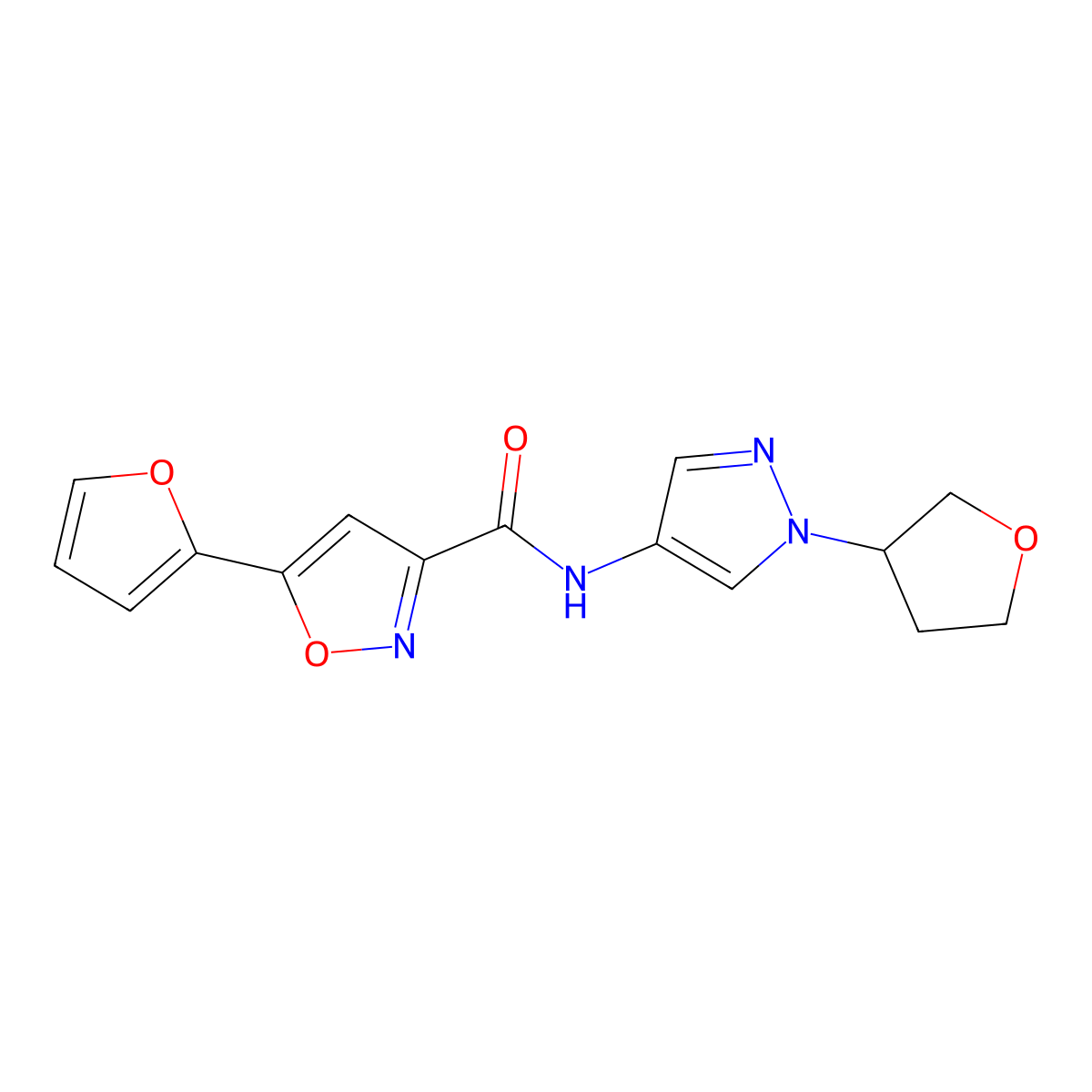 5-(furan-2-yl)-N-(1-(tetrahydrofuran-3-yl)-1H-pyrazol-4-yl)isoxazole-3-carboxamide molecular structure, CAS 1796947-64-2