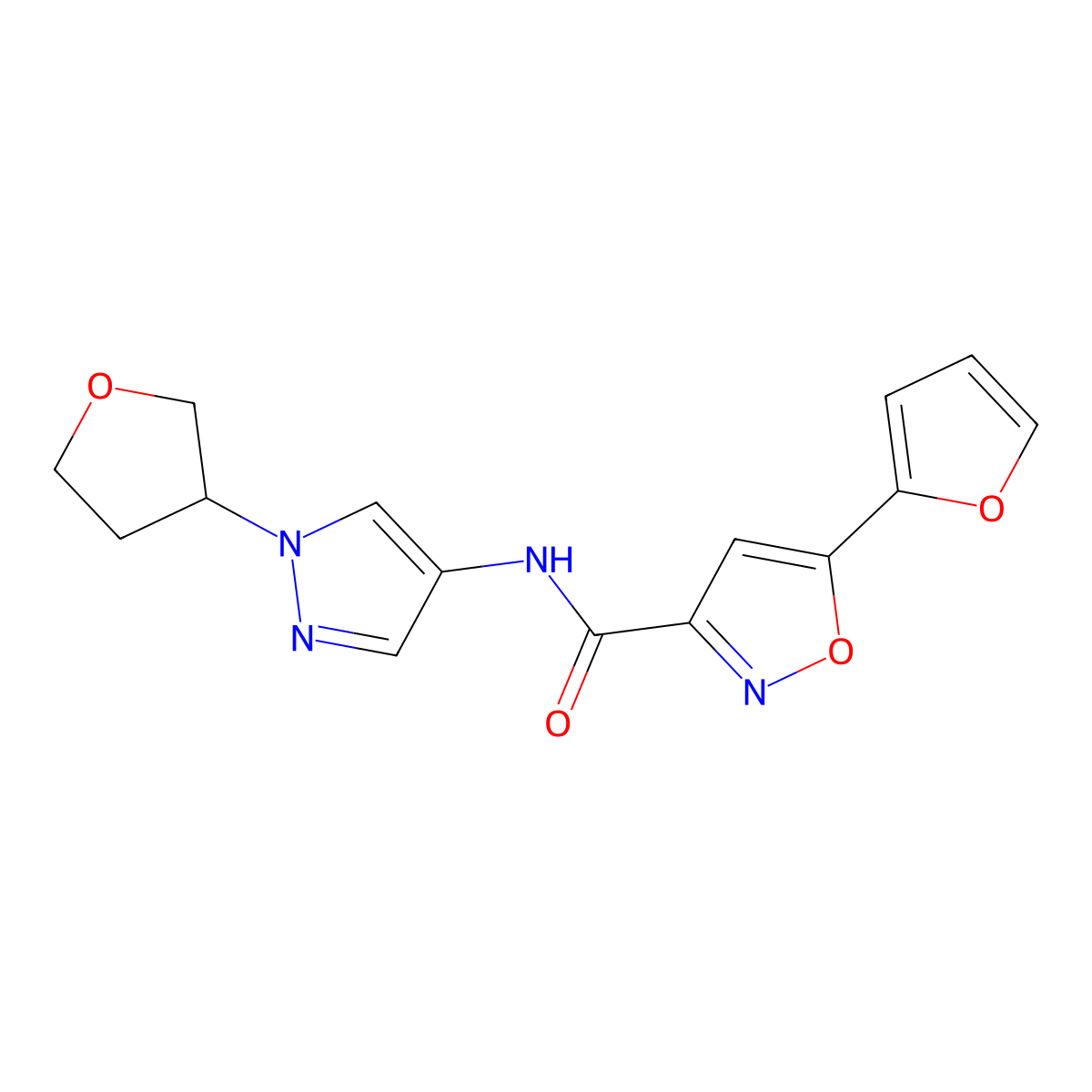 5-(furan-2-yl)-N-(1-(tetrahydrofuran-3-yl)-1H-pyrazol-4-yl)isoxazole-3-carboxamide molecular structure, CAS 1796947-64-2