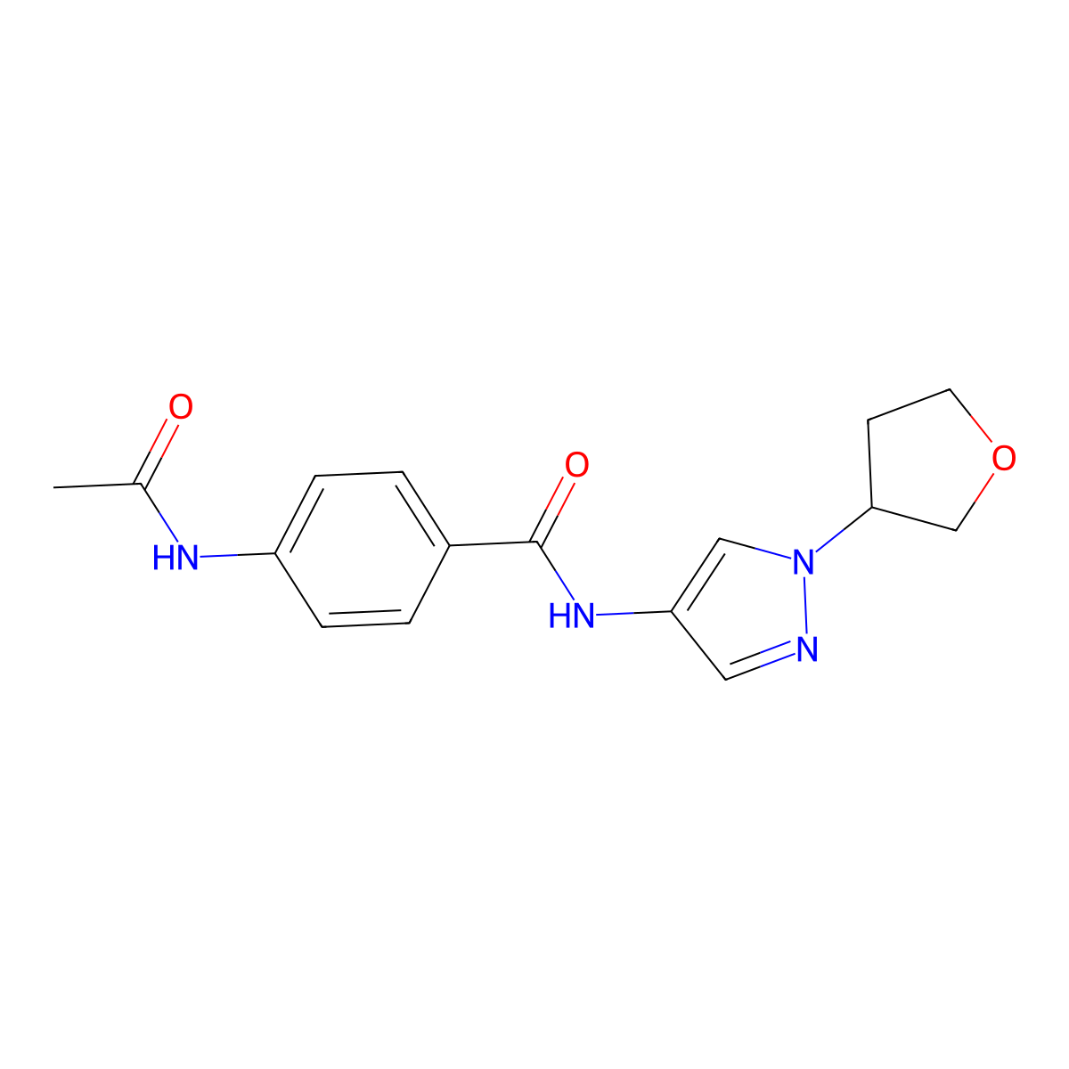 4-acetamido-N-(1-(tetrahydrofuran-3-yl)-1H-pyrazol-4-yl)benzamide molecular structure, CAS 1796947-68-6