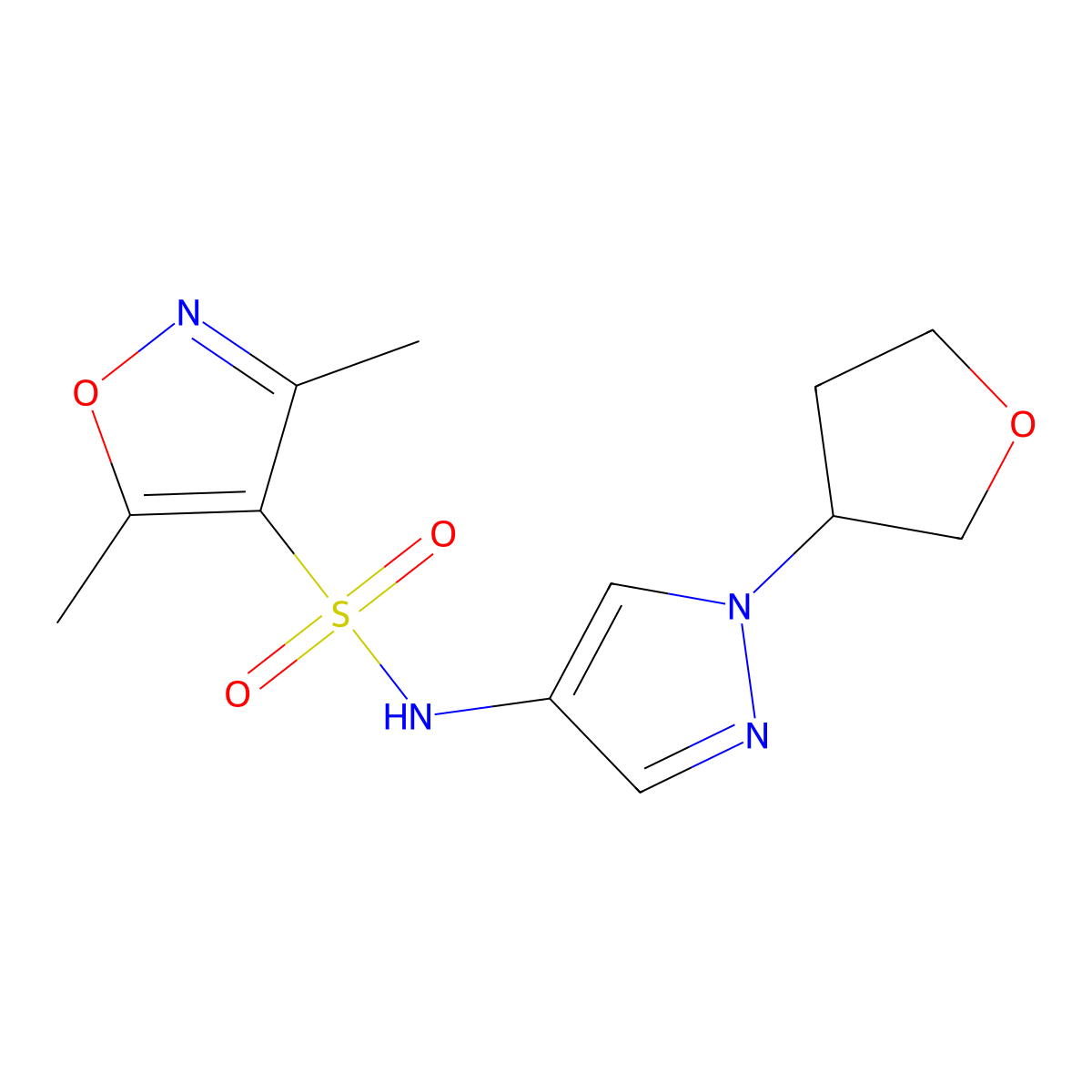 3,5-dimethyl-N-(1-(tetrahydrofuran-3-yl)-1H-pyrazol-4-yl)isoxazole-4-sulfonamide molecular structure, CAS 1796948-05-4