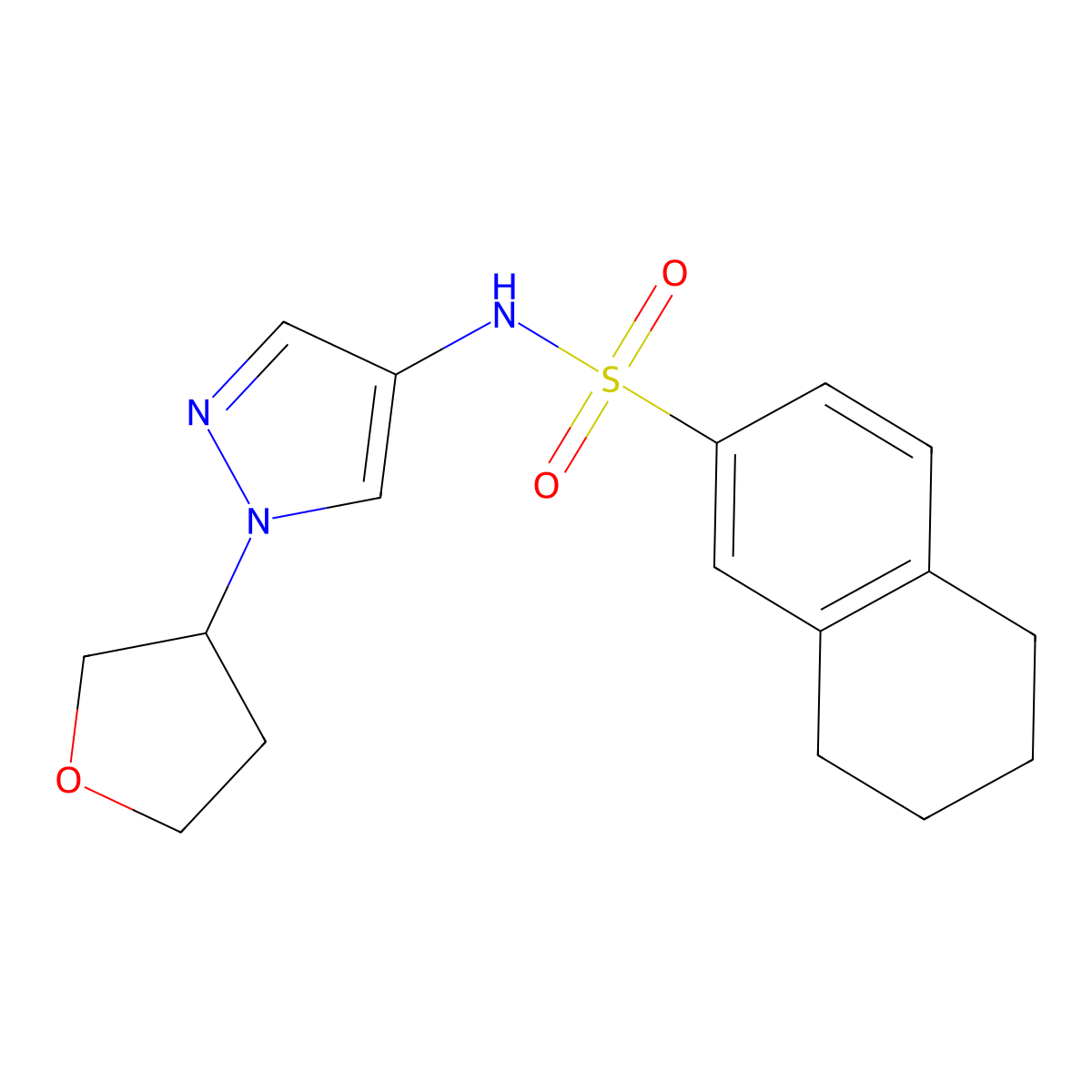 N-(1-(tetrahydrofuran-3-yl)-1H-pyrazol-4-yl)-5,6,7,8-tetrahydronaphthalene-2-sulfonamide molecular structure, CAS 1796948-13-4
