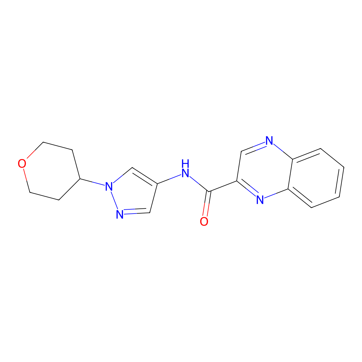 N-(1-(tetrahydro-2H-pyran-4-yl)-1H-pyrazol-4-yl)quinoxaline-2-carboxamide molecular structure, CAS 1796948-47-4