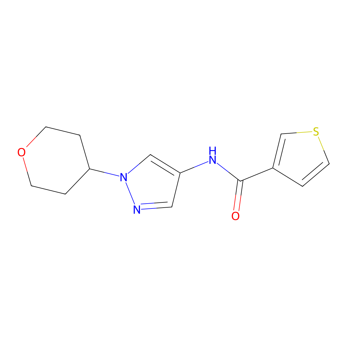 N-(1-(tetrahydro-2H-pyran-4-yl)-1H-pyrazol-4-yl)thiophene-3-carboxamide molecular structure, CAS 1796948-50-9