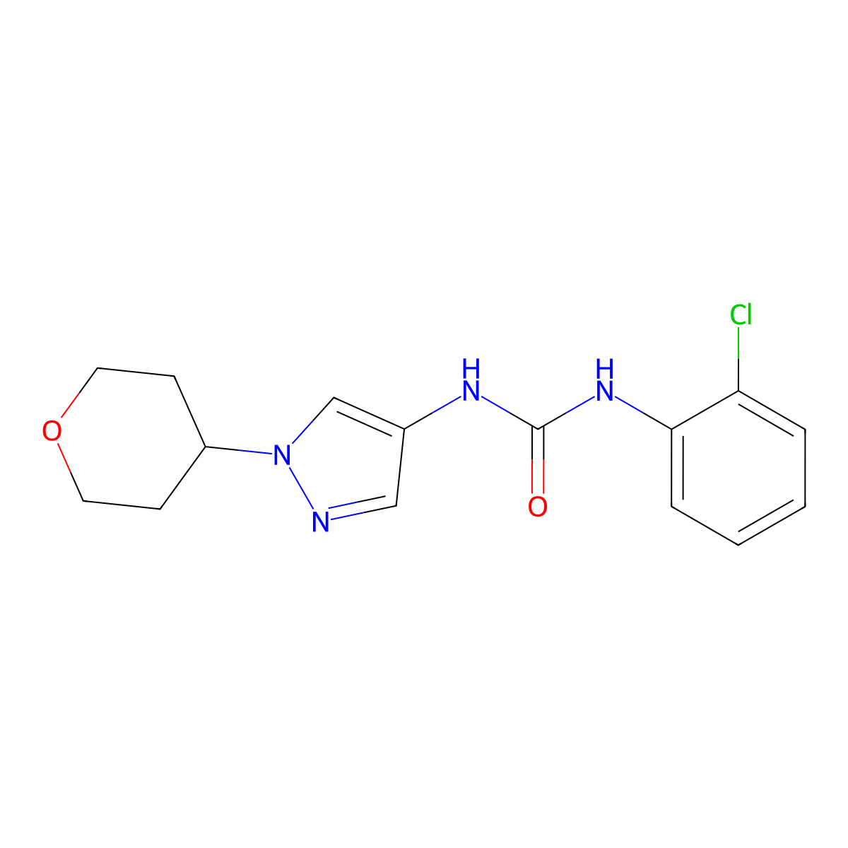 1-(2-chlorophenyl)-3-(1-(tetrahydro-2H-pyran-4-yl)-1H-pyrazol-4-yl)urea molecular structure, CAS 1796948-61-2