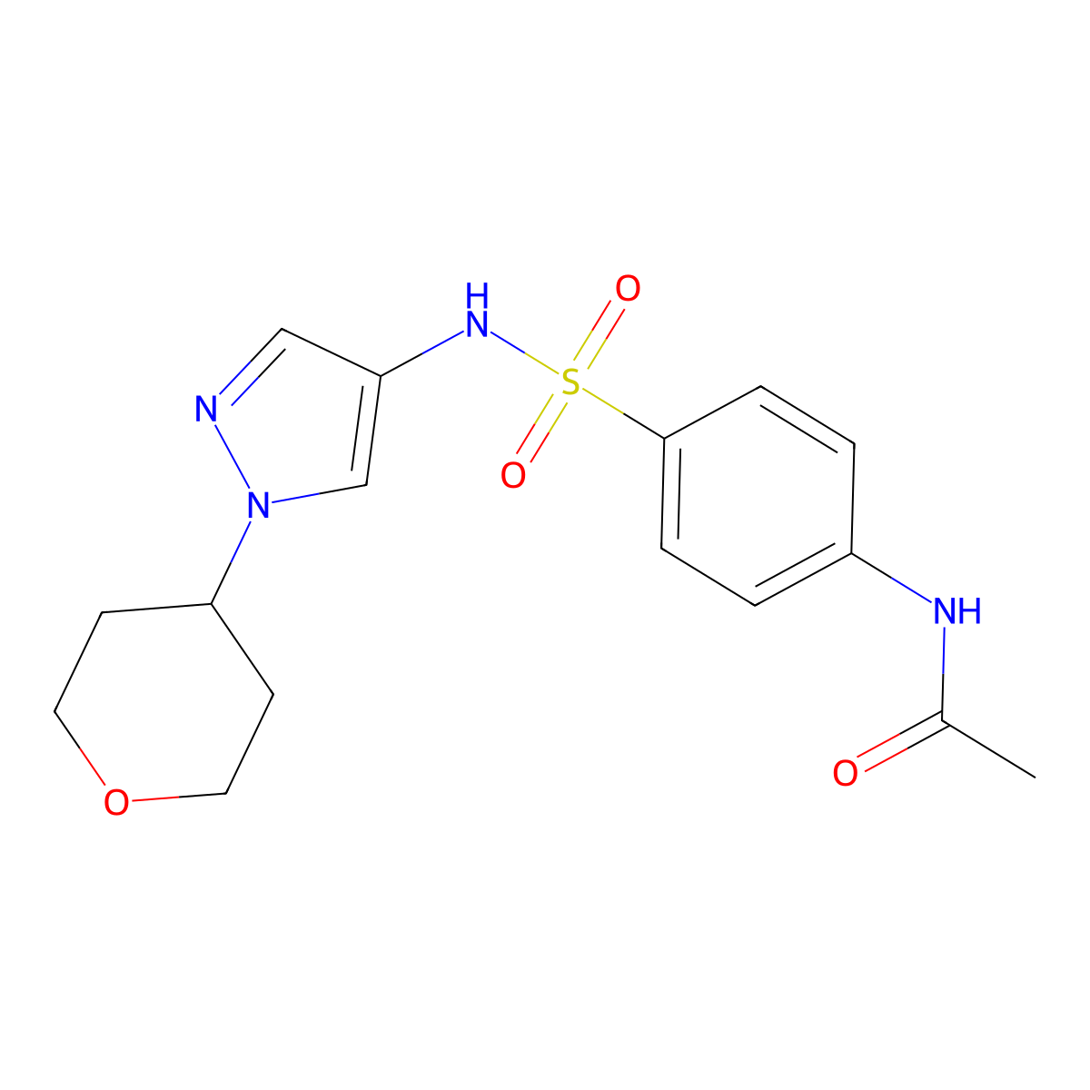 N-(4-{[(1-Tetrahydro-2H-pyran-4-yl-1H-pyrazol-4-yl)amino]sulfonyl}phenyl)acetamide molecular structure, CAS 1796948-68-9