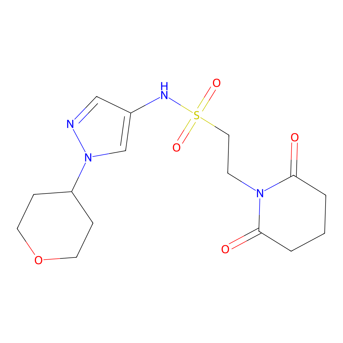 2-(2,6-dioxopiperidin-1-yl)-N-(1-(tetrahydro-2H-pyran-4-yl)-1H-pyrazol-4-yl)ethanesulfonamide molecular structure, CAS 1796948-74-7