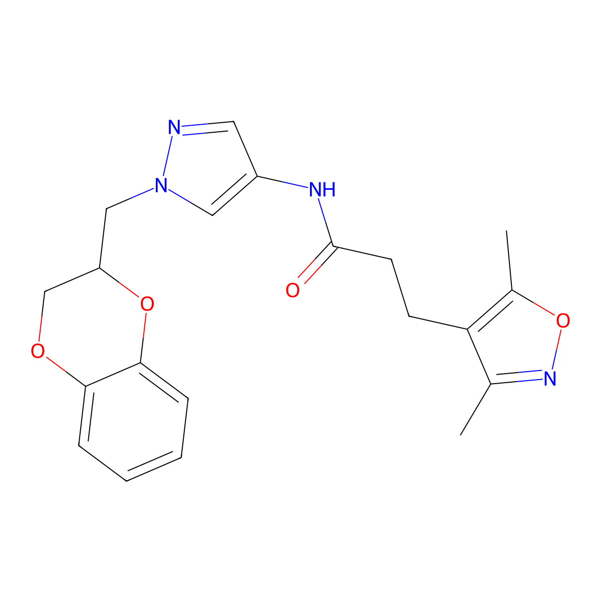 N-(1-((2,3-dihydrobenzo[b][1,4]dioxin-2-yl)methyl)-1H-pyrazol-4-yl)-3-(3,5-dimethylisoxazol-4-yl)propanamide molecular structure, CAS 1796948-92-9