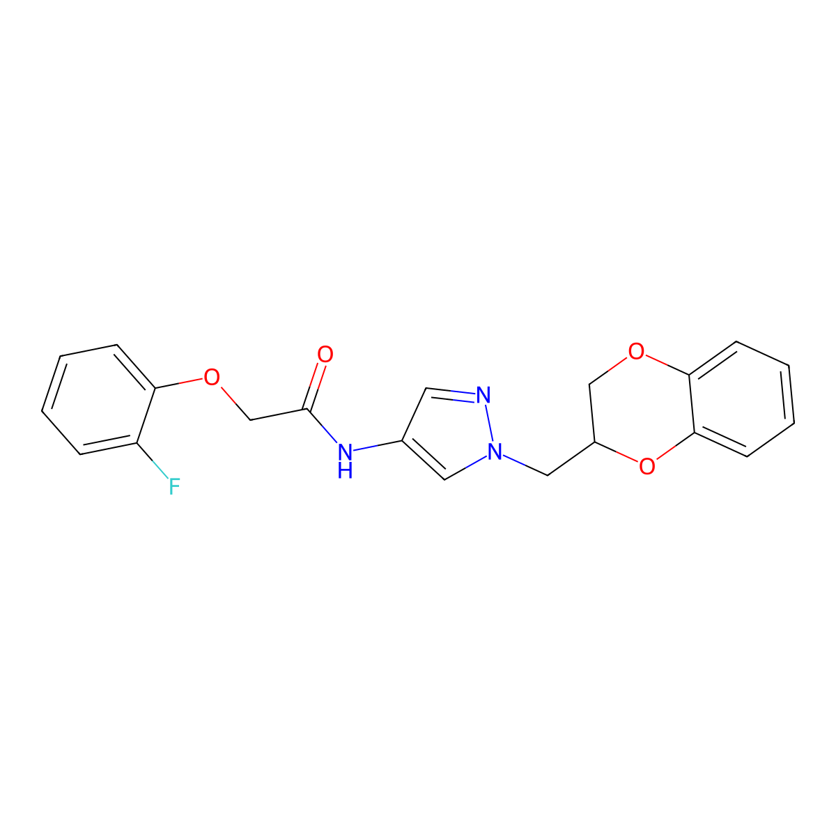 N-(1-((2,3-dihydrobenzo[b][1,4]dioxin-2-yl)methyl)-1H-pyrazol-4-yl)-2-(2-fluorophenoxy)acetamide molecular structure, CAS 1796949-04-6
