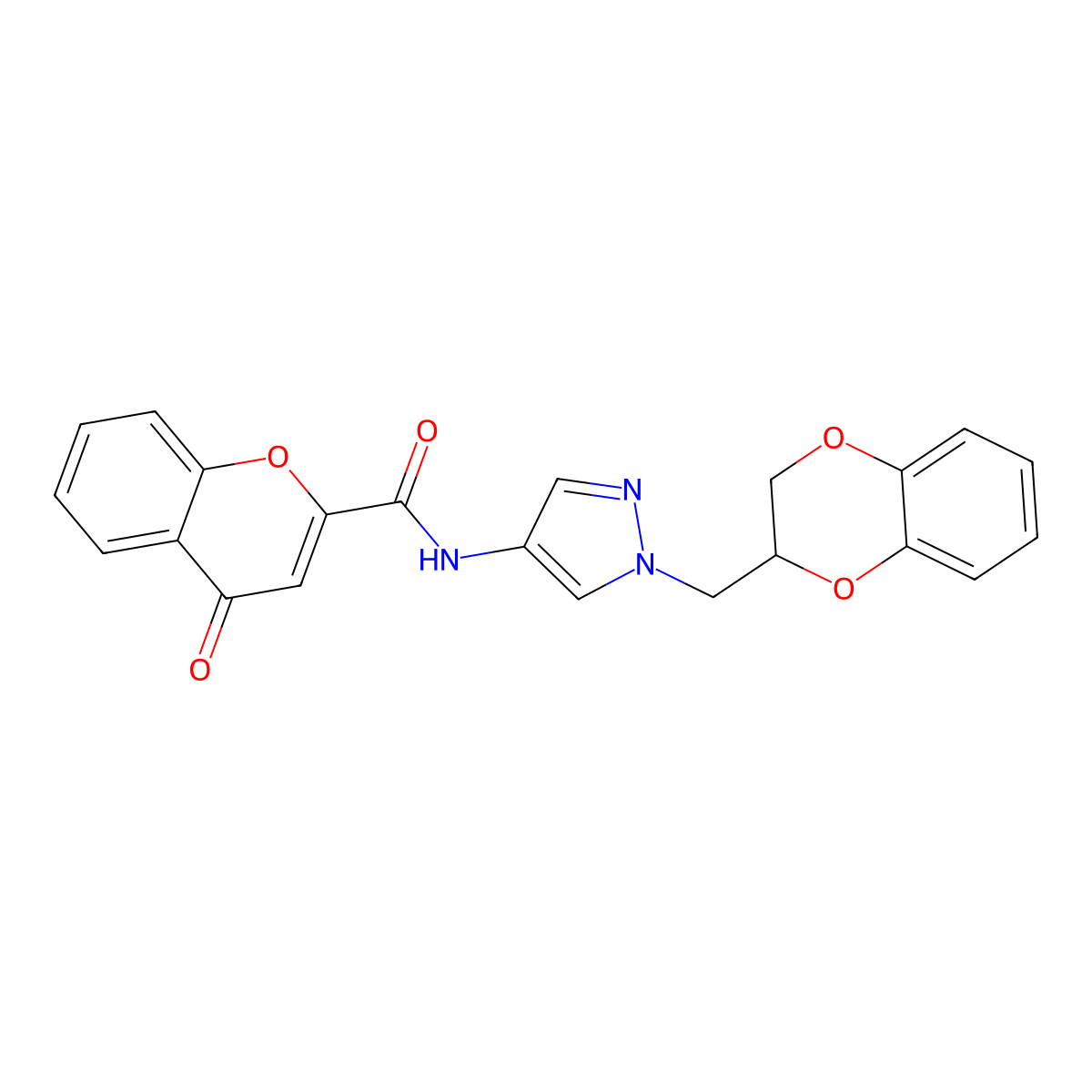 N-(1-((2,3-dihydrobenzo[b][1,4]dioxin-2-yl)methyl)-1H-pyrazol-4-yl)-4-oxo-4H-chromene-2-carboxamide molecular structure, CAS 1796949-16-0
