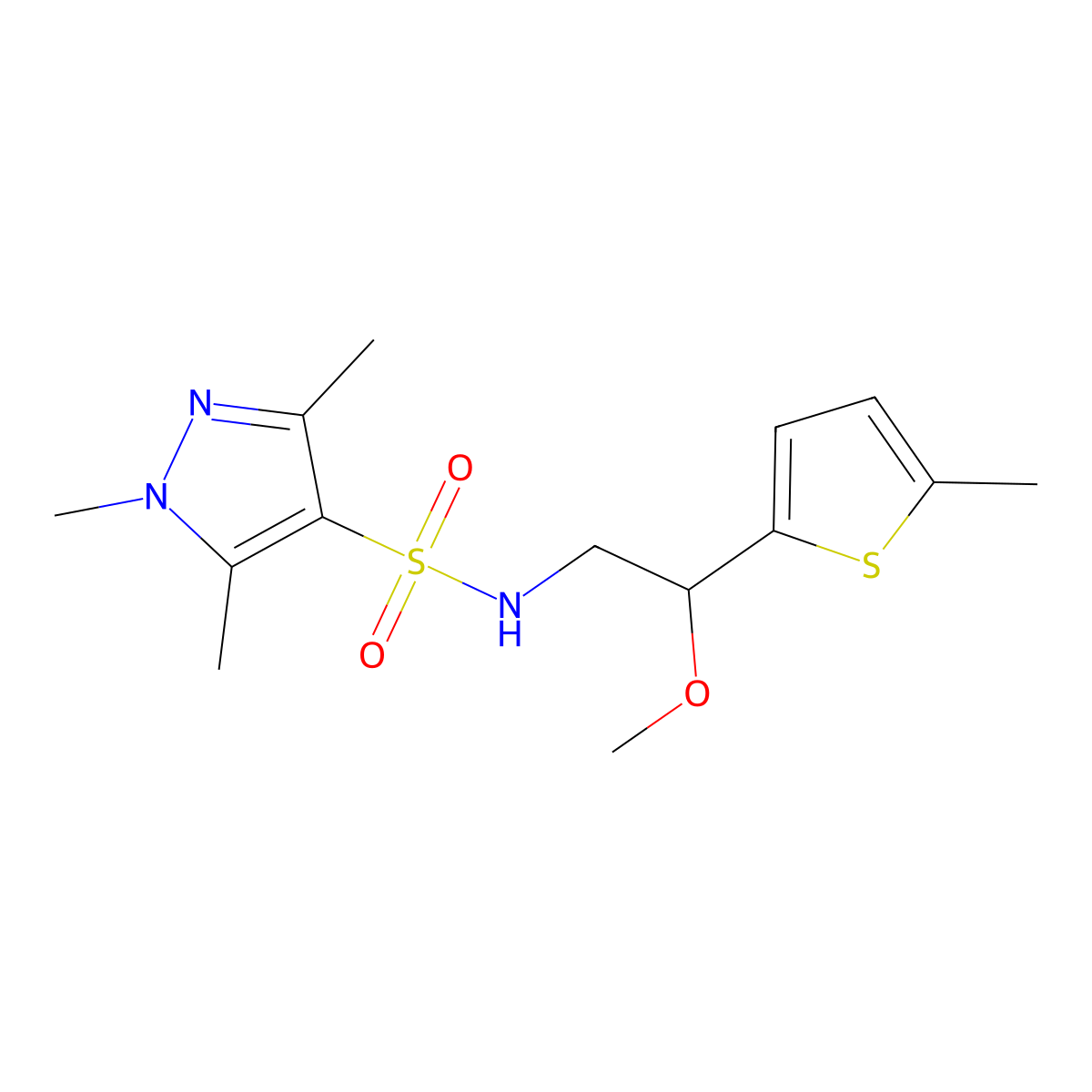 N-[2-methoxy-2-(5-methylthiophen-2-yl)ethyl]-1,3,5-trimethyl-1H-pyrazole-4-sulfonamide molecular structure, CAS 1796949-50-2