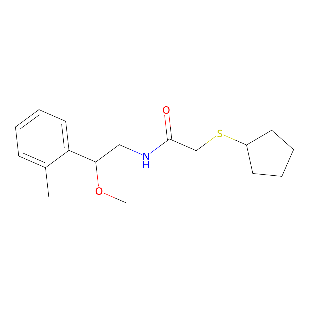 2-(cyclopentylthio)-N-(2-methoxy-2-(o-tolyl)ethyl)acetamide molecular structure, CAS 1796950-07-6