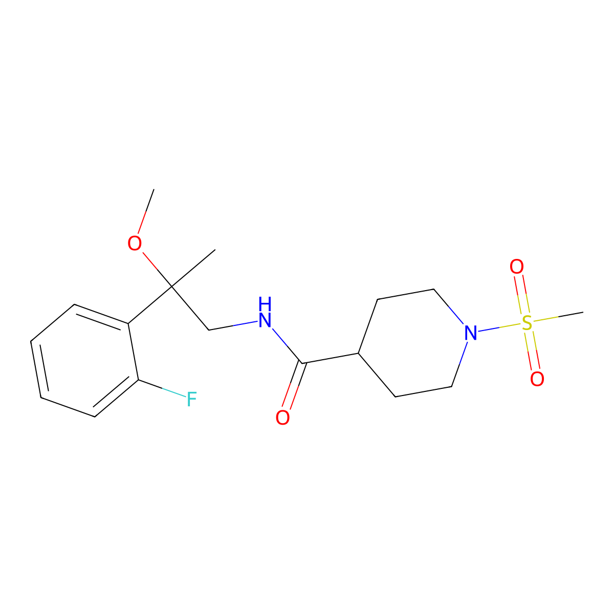 N-(2-(2-fluorophenyl)-2-methoxypropyl)-1-(methylsulfonyl)piperidine-4-carboxamide molecular structure, CAS 1796950-85-0
