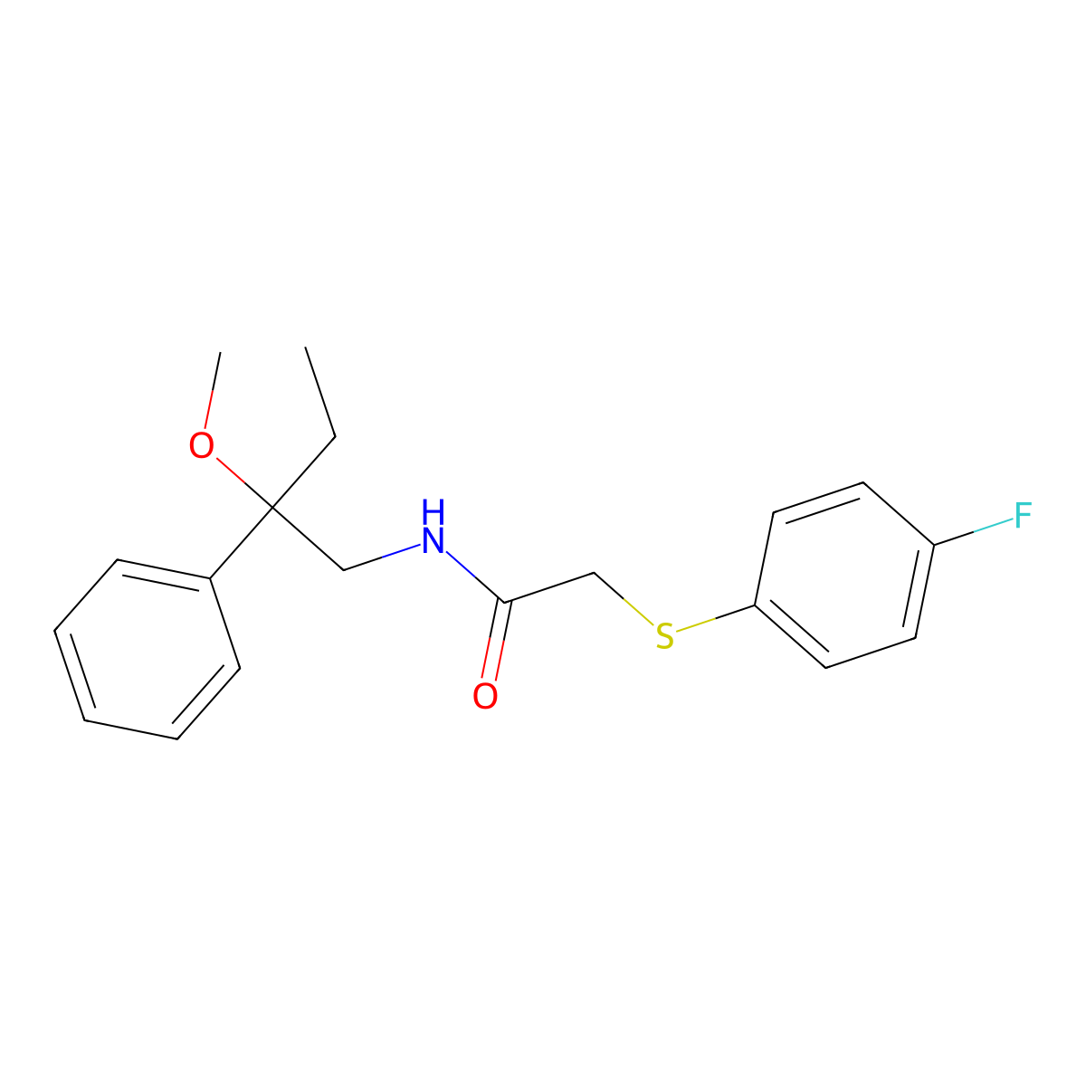 2-((4-fluorophenyl)thio)-N-(2-methoxy-2-phenylbutyl)acetamide molecular structure, CAS 1796951-34-2