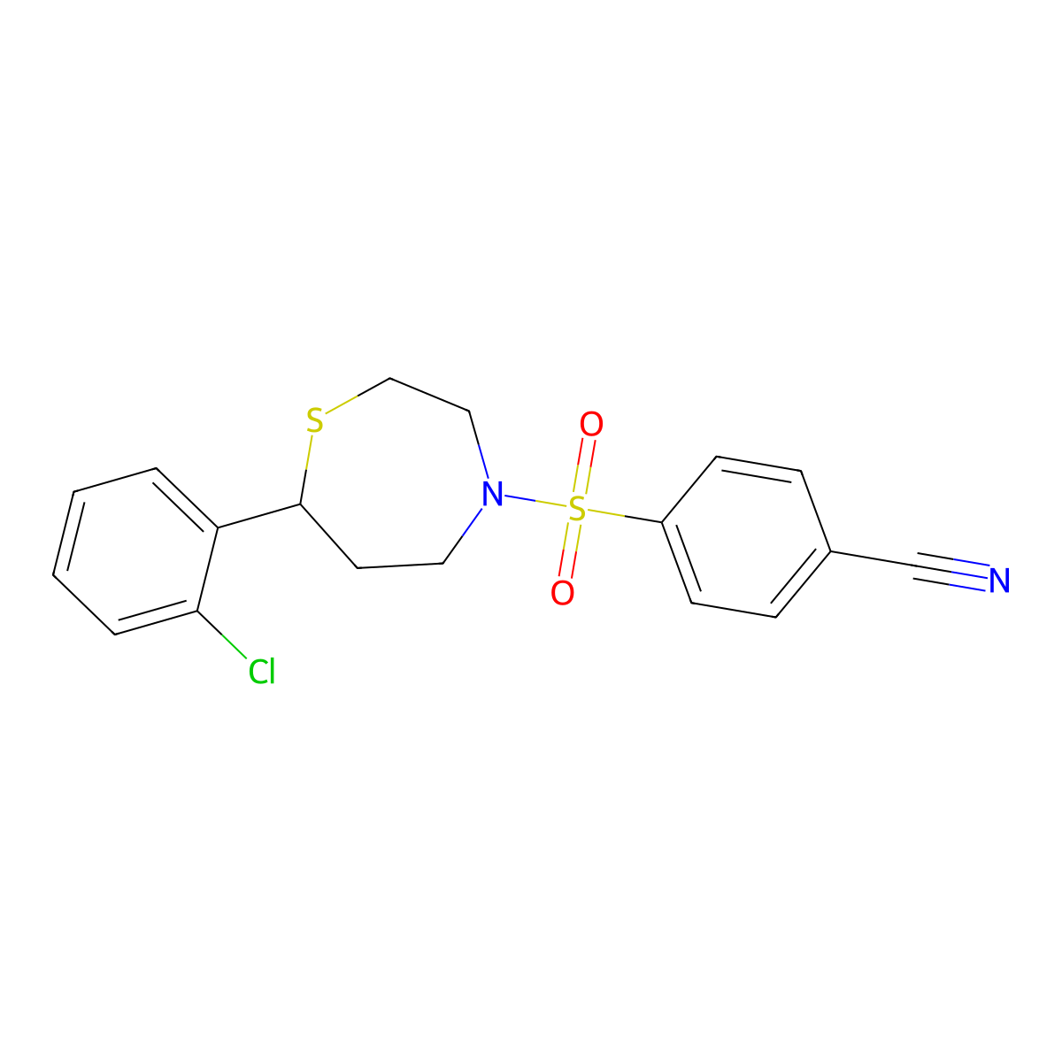 4-((7-(2-Chlorophenyl)-1,4-thiazepan-4-yl)sulfonyl)benzonitrile molecular structure, CAS 1796956-36-9