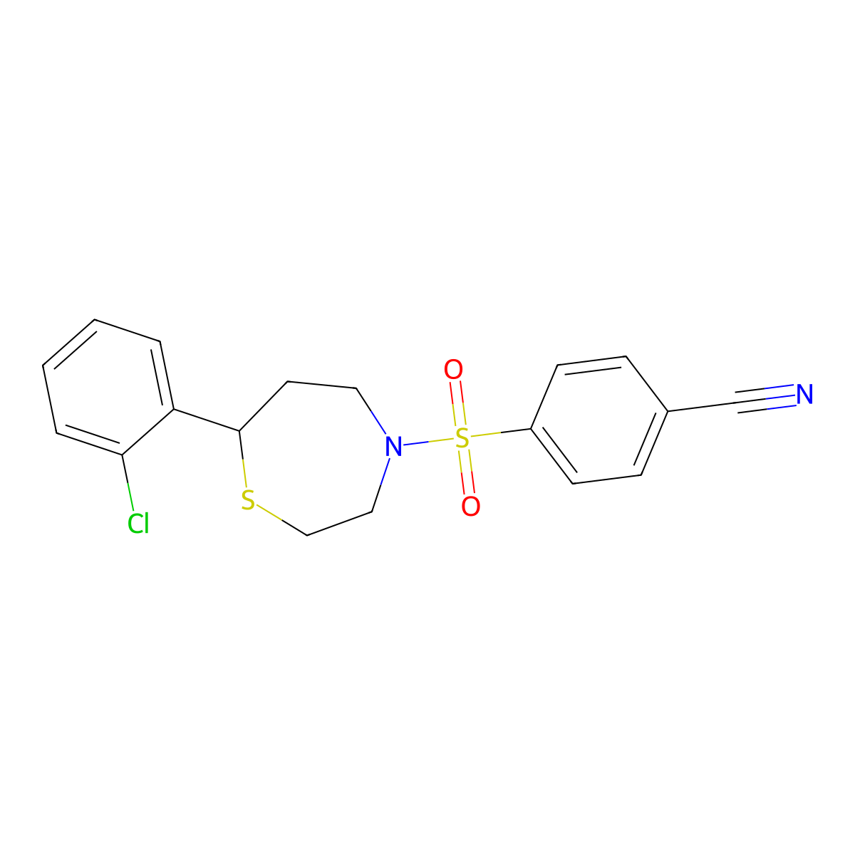 4-((7-(2-Chlorophenyl)-1,4-thiazepan-4-yl)sulfonyl)benzonitrile molecular structure, CAS 1796956-36-9