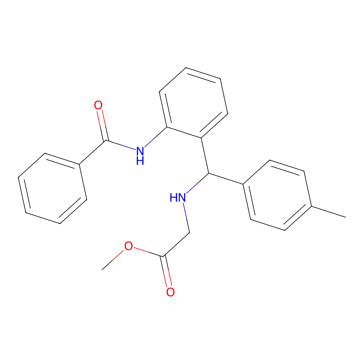 Methyl 2-{[(2-benzamidophenyl)(4-methylphenyl)methyl]amino}acetate molecular structure, CAS 1796957-29-3