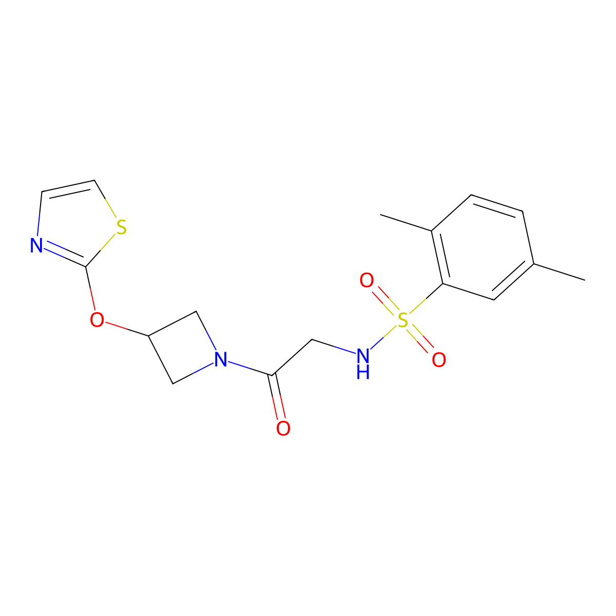 2,5-dimethyl-N-(2-oxo-2-(3-(thiazol-2-yloxy)azetidin-1-yl)ethyl)benzenesulfonamide molecular structure, CAS 1796957-64-6