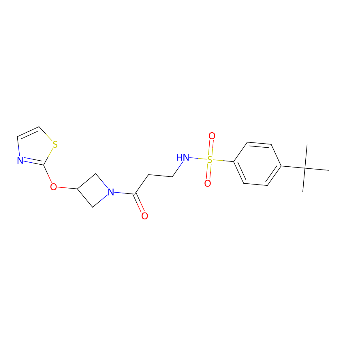 4-(tert-butyl)-N-(3-oxo-3-(3-(thiazol-2-yloxy)azetidin-1-yl)propyl)benzenesulfonamide molecular structure, CAS 1796957-74-8