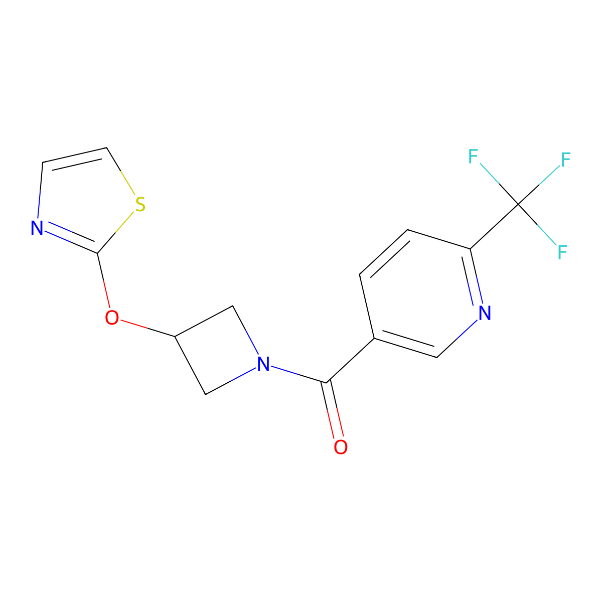 (3-(Thiazol-2-yloxy)azetidin-1-yl)(6-(trifluoromethyl)pyridin-3-yl)methanone molecular structure, CAS 1796958-11-6