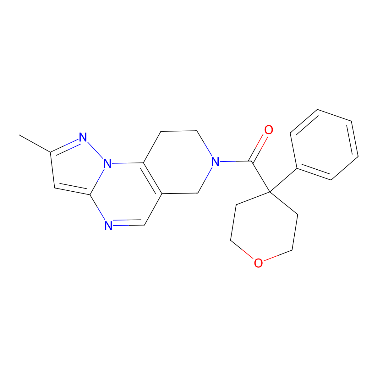 4-Methyl-11-(4-phenyloxane-4-carbonyl)-2,3,7,11-tetraazatricyclo[7.4.0.0^{2,6}]trideca-1(9),3,5,7-tetraene molecular structure, CAS 1796958-49-0