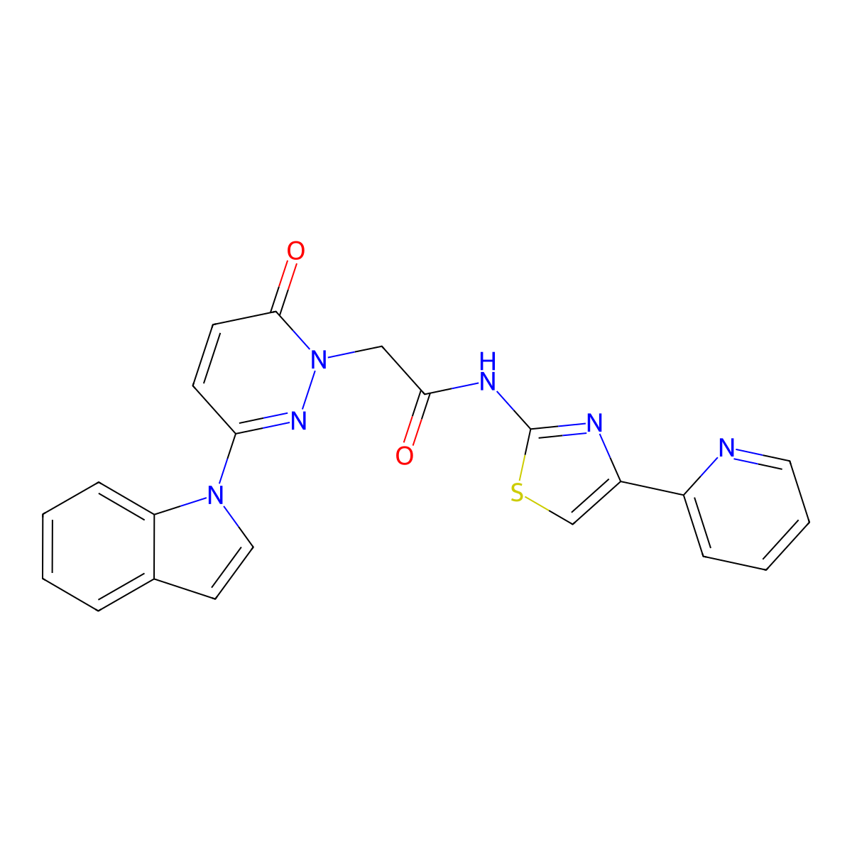 2-(3-(1H-indol-1-yl)-6-oxopyridazin-1(6H)-yl)-N-(4-(pyridin-2-yl)thiazol-2-yl)acetamide molecular structure, CAS 1796959-20-0