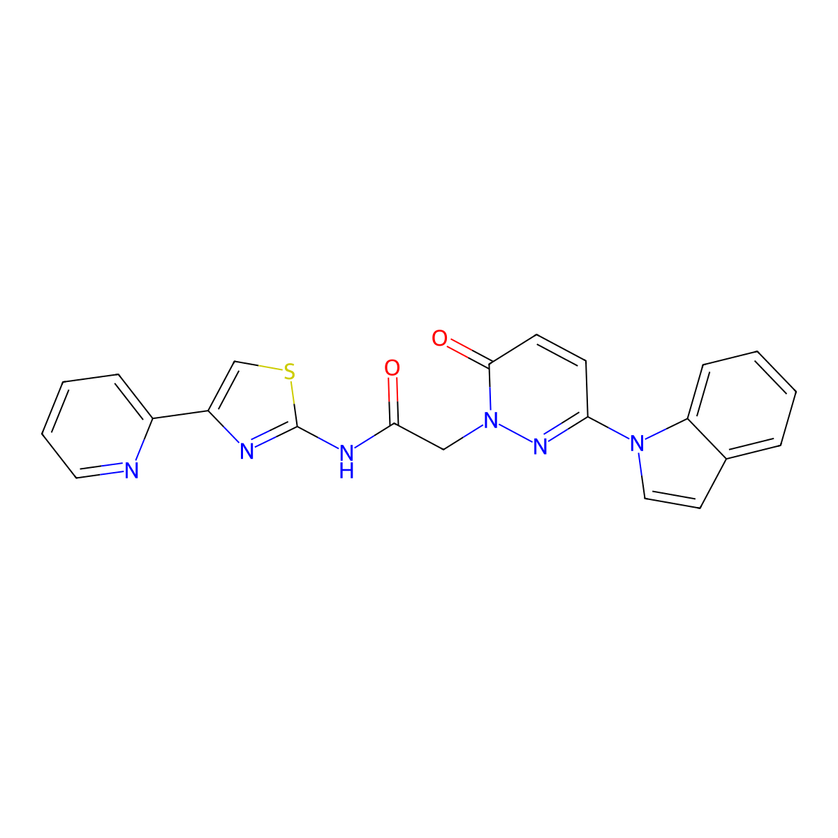 2-(3-(1H-indol-1-yl)-6-oxopyridazin-1(6H)-yl)-N-(4-(pyridin-2-yl)thiazol-2-yl)acetamide molecular structure, CAS 1796959-20-0