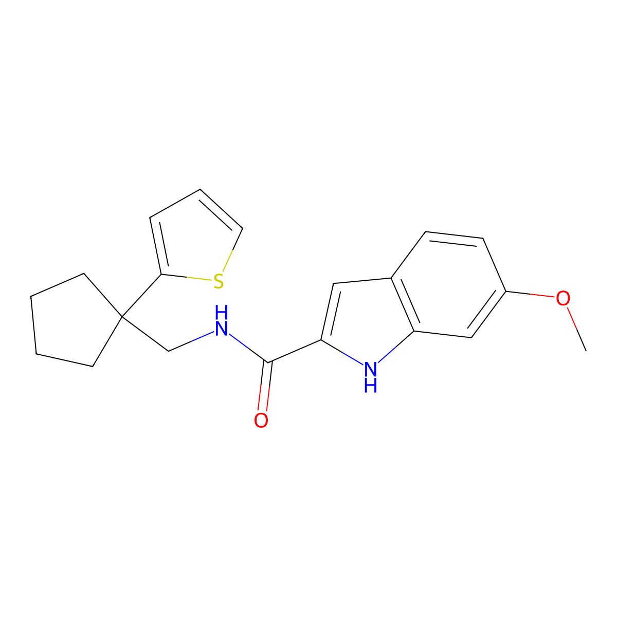 6-Methoxy-N-{[1-(thiophen-2-YL)cyclopentyl]methyl}-1H-indole-2-carboxamide molecular structure, CAS 1796960-00-3