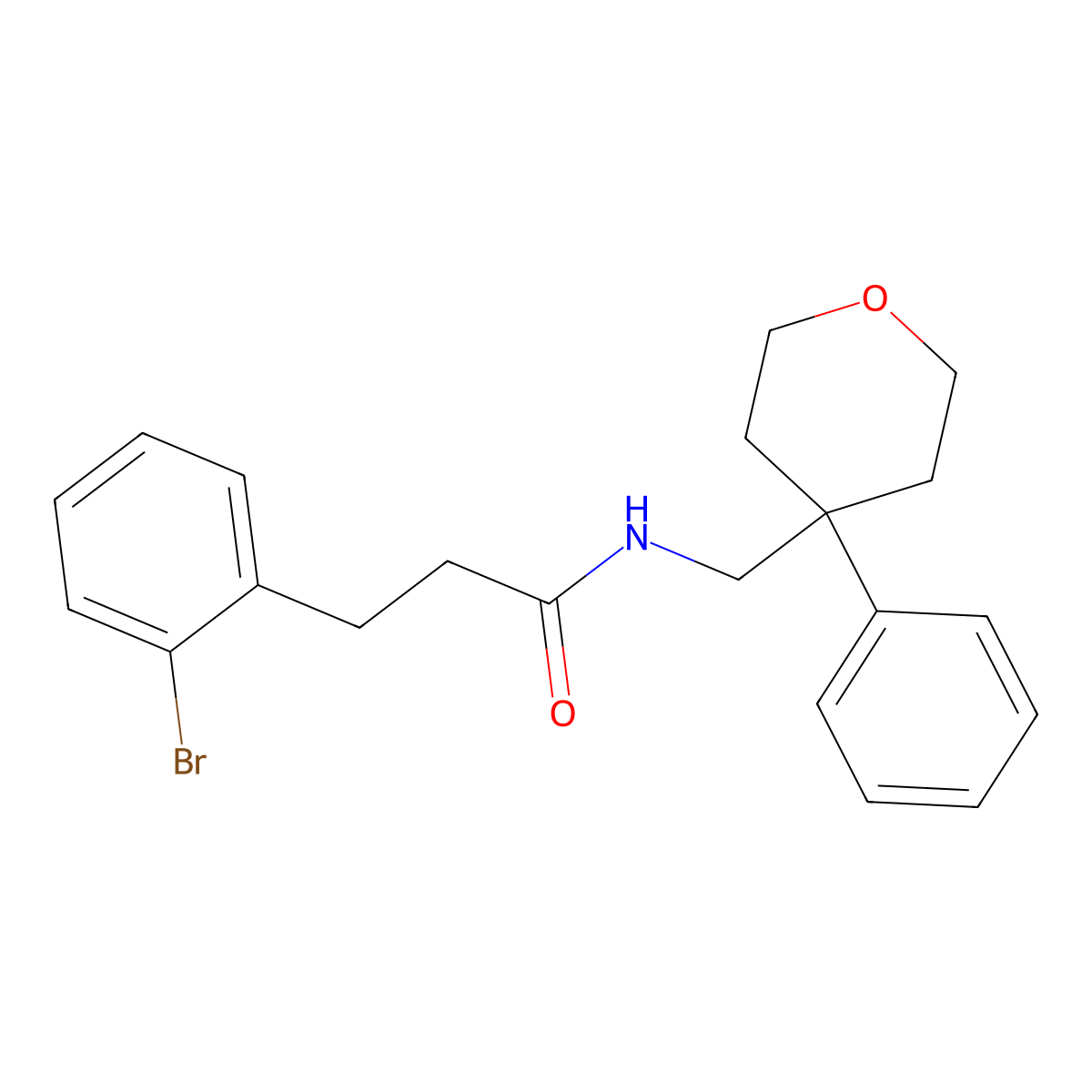 3-(2-bromophenyl)-N-((4-phenyltetrahydro-2H-pyran-4-yl)methyl)propanamide molecular structure, CAS 1796960-10-5