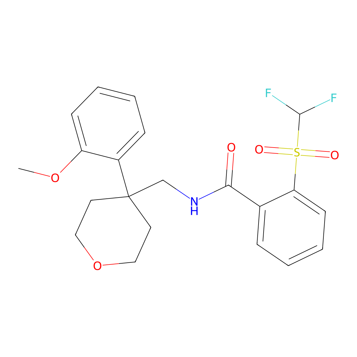 2-((difluoromethyl)sulfonyl)-N-((4-(2-methoxyphenyl)tetrahydro-2H-pyran-4-yl)methyl)benzamide molecular structure, CAS 1796960-14-9