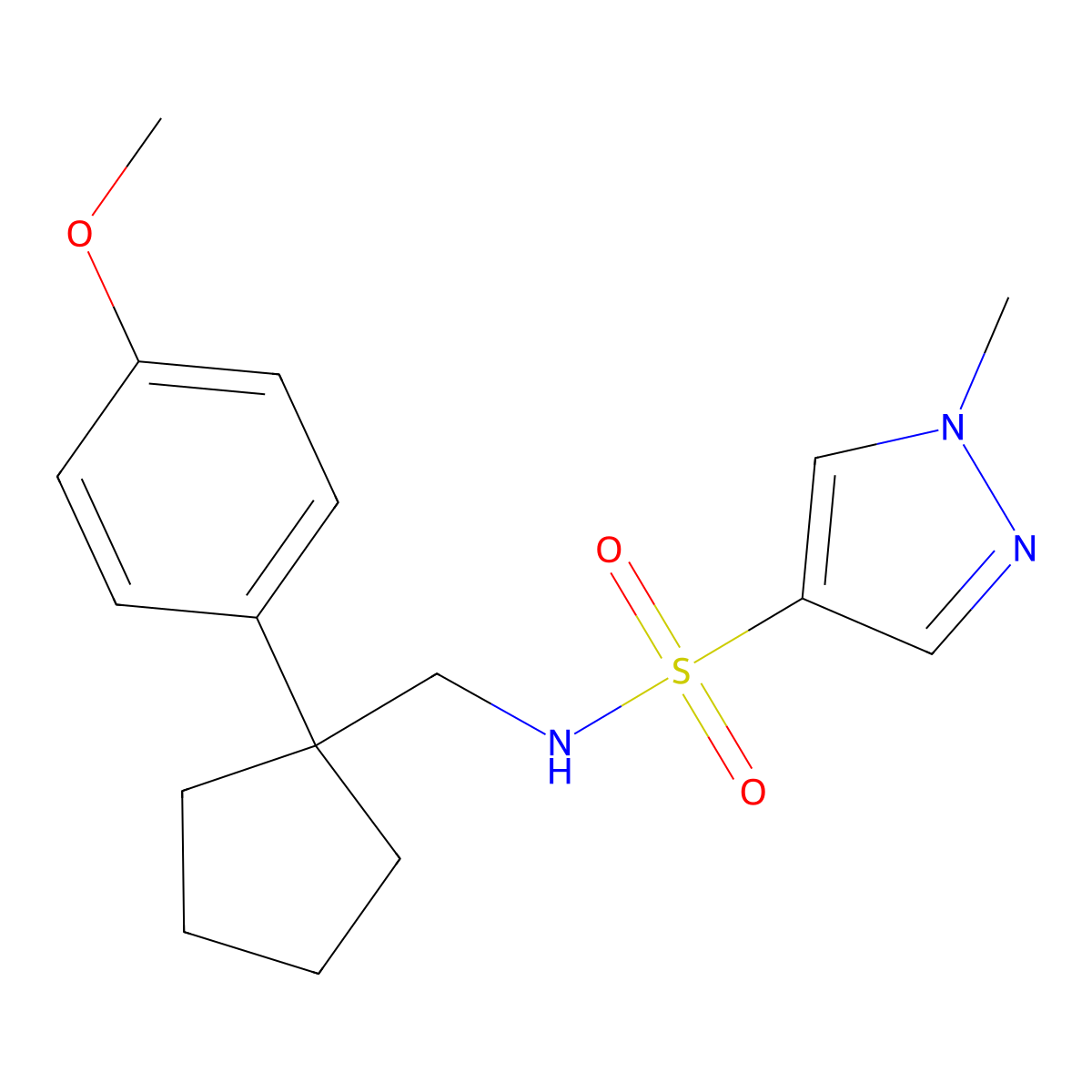 N-{[1-(4-methoxyphenyl)cyclopentyl]methyl}-1-methyl-1H-pyrazole-4-sulfonamide molecular structure, CAS 1796960-23-0