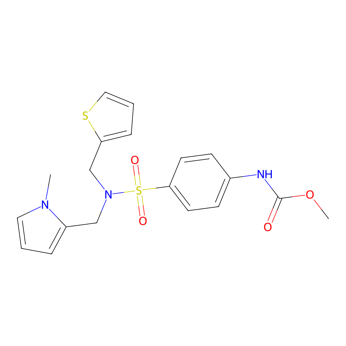 methyl (4-(N-((1-methyl-1H-pyrrol-2-yl)methyl)-N-(thiophen-2-ylmethyl)sulfamoyl)phenyl)carbamate molecular structure, CAS 1796960-55-8