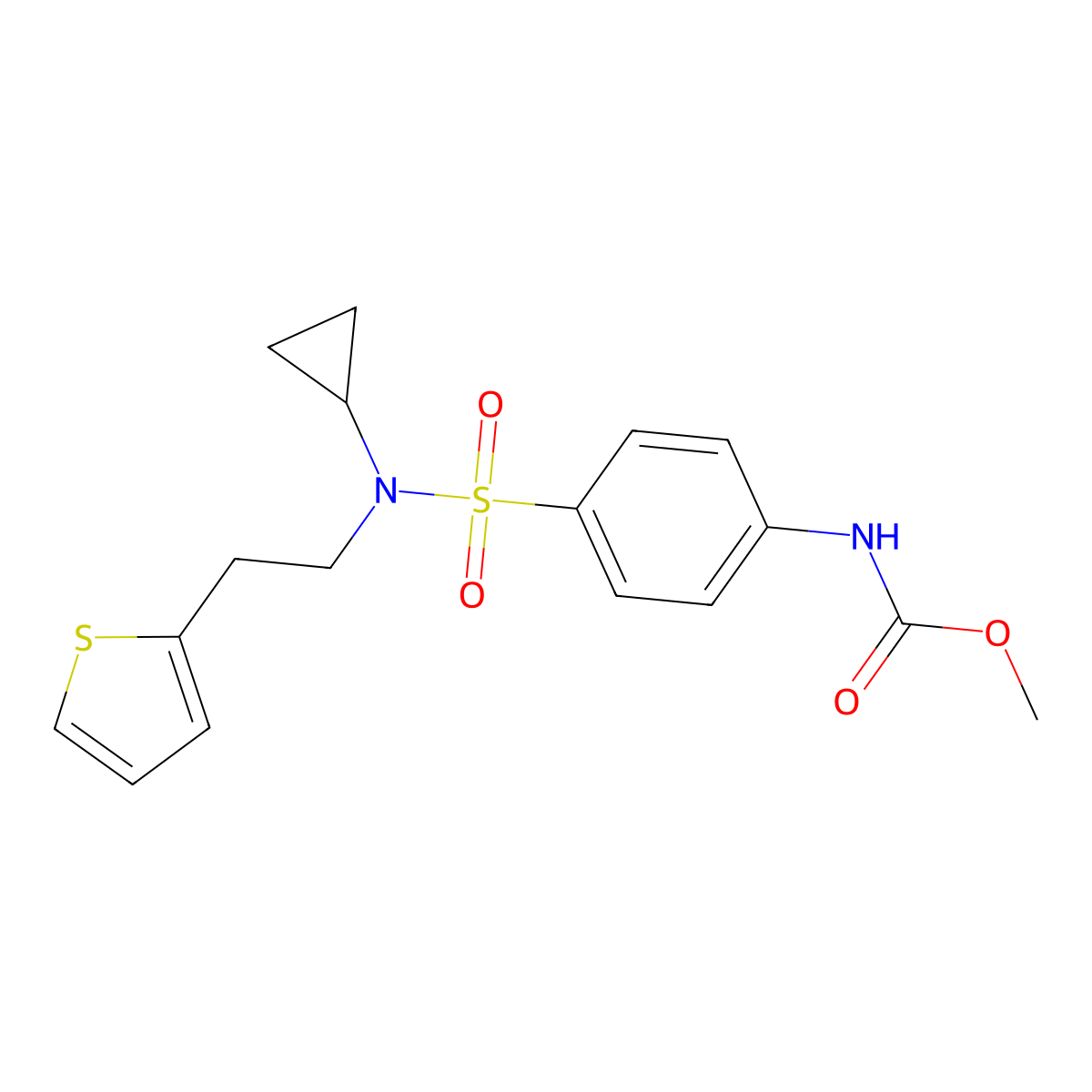 methyl (4-(N-cyclopropyl-N-(2-(thiophen-2-yl)ethyl)sulfamoyl)phenyl)carbamate molecular structure, CAS 1796960-90-1