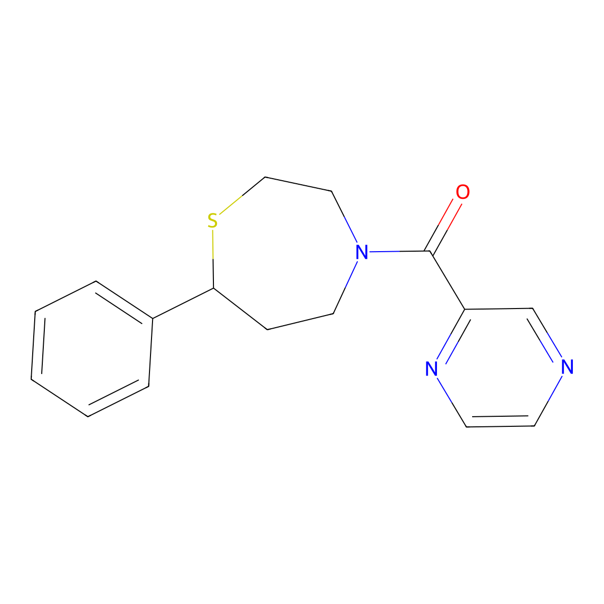 (7-Phenyl-1,4-thiazepan-4-yl)(pyrazin-2-yl)methanone molecular structure, CAS 1796961-39-1