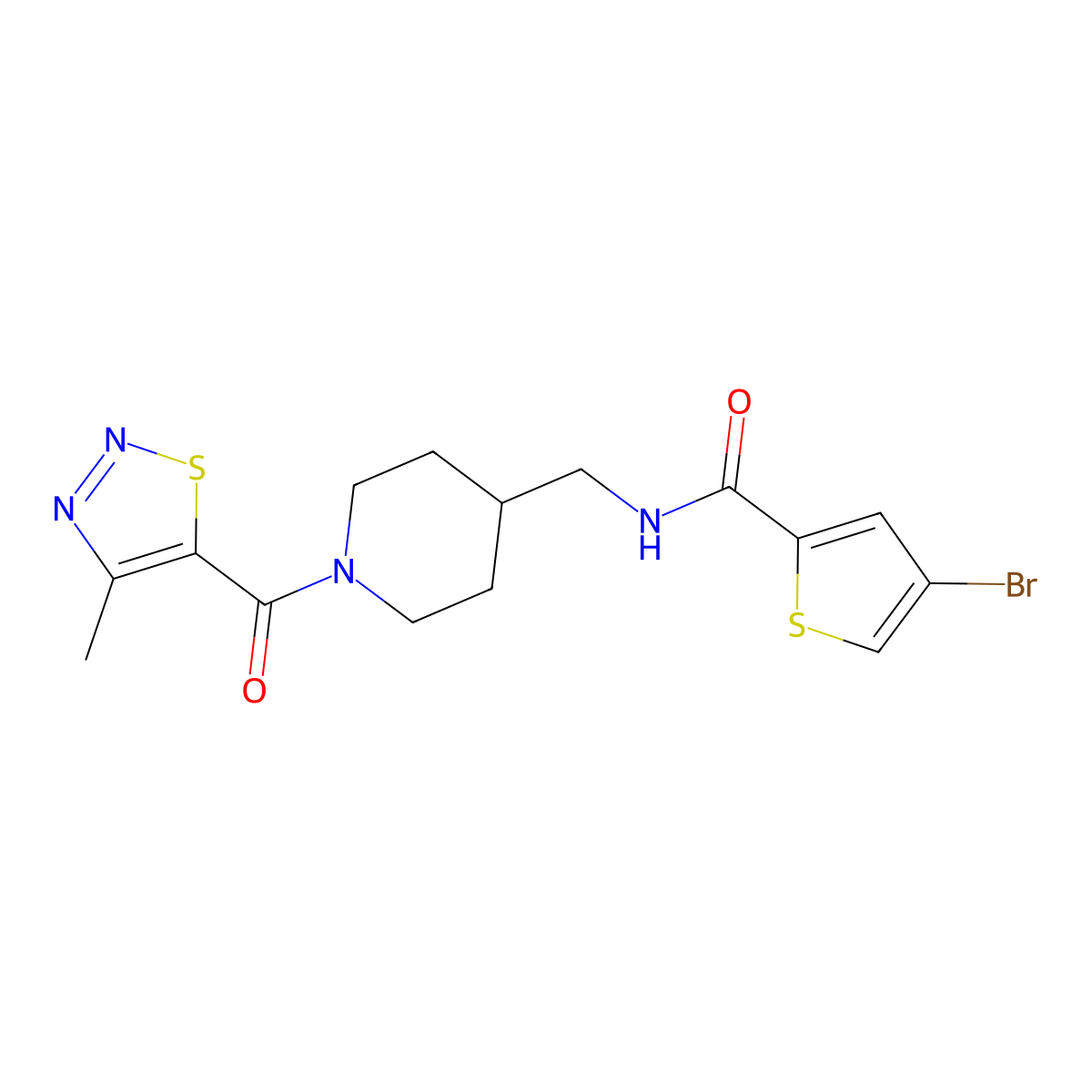 4-Bromo-N-{[1-(4-methyl-1,2,3-thiadiazole-5-carbonyl)piperidin-4-YL]methyl}thiophene-2-carboxamide molecular structure, CAS 1796961-44-8